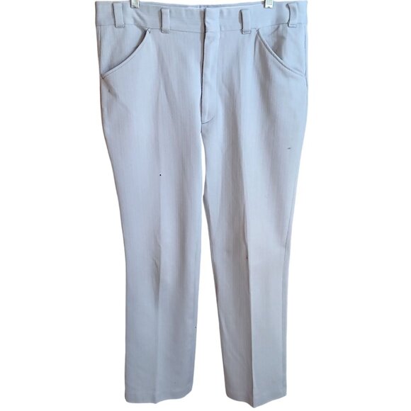 36x31 Vintage 70's Polyester Knit Pants Light Gray Flare Stretch Distress Lawyer - Picture 1 of 10
